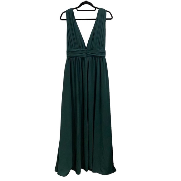 Lulus Plunge V Neck Forest Green Maxi Dress With Leg Slit Size Large - Picture 7 of 14